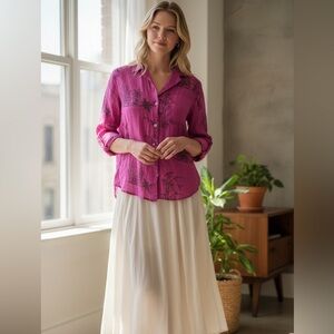 Vintage French Laundry Magenta Linen Button-Down Shirt